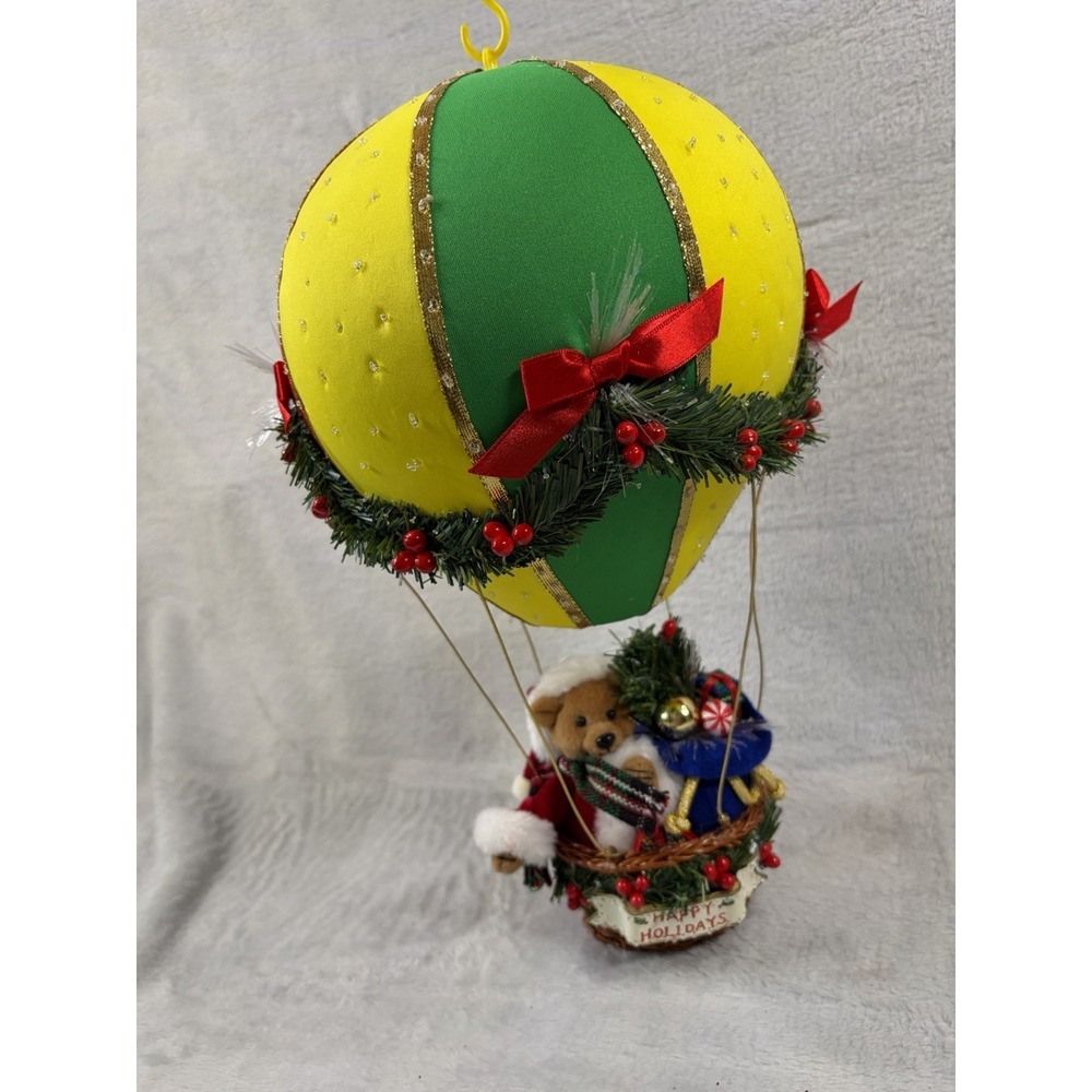 Avon Santas On The Way Fiber Optic Hot Air Balloon Bear‎ Christmas Ornament